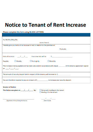 Notice to Tenant of Rent Increase