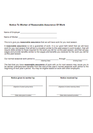 Notice to Worker of Reasonable Assurance of Work