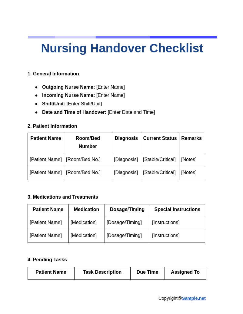 Nursing Handover Checklist Google Docs 11 14 2024 10 56 AM