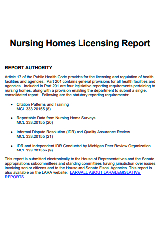 Nursing Homes Licensing Report