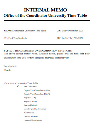 Office of the Coordinator University Time Table Internal Memo