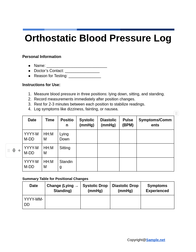 Orthostatic Blood Pressure Log Google Docs 12 04 2024 04 31 PM