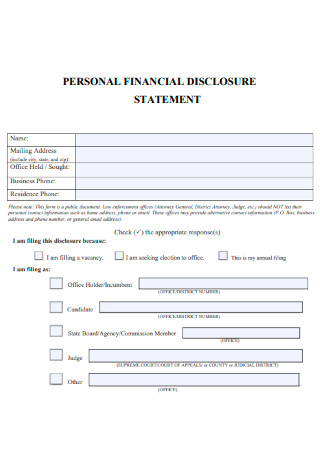 Personal Financial Disclosure Statement