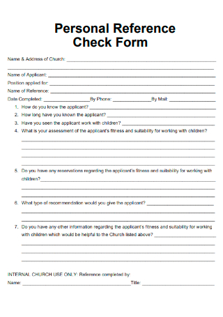 Personal Reference Check Form