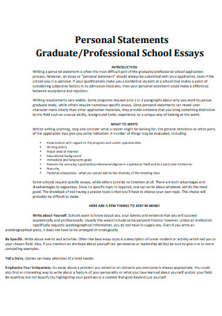 Personal Statements Graduate Professional School Essays