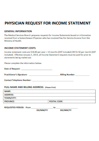 Physician Request for Income Statement