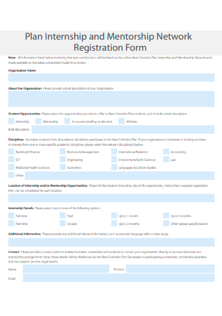 Plan Internship and Mentorship Network Registration Form