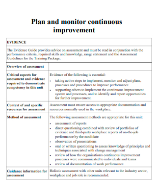 Plan and Monitor Continuous Improvement