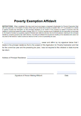 Poverty Exemption Affidavit Form