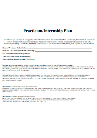 Practicum Internship Plan