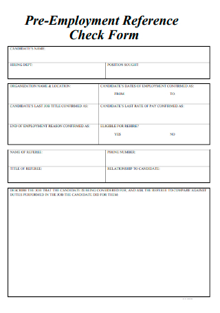 Pre Employment Reference Check Form