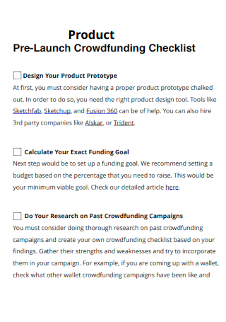 Pre Launch Product Crowdfunding Checklist