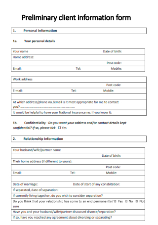 Preliminary Client Information Form