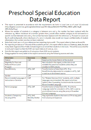 Preschool Special Education Data Report