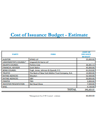 Printable Budget Estimate