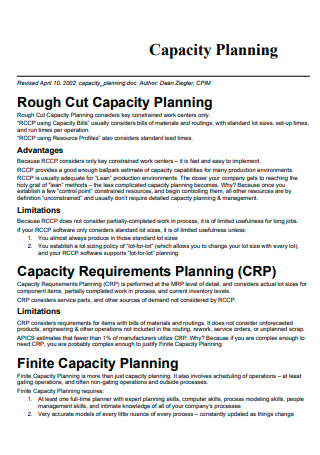 Printable Capacity Planning