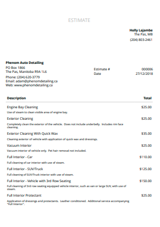 Printable Cleaning Estimate