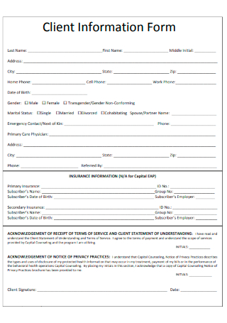 Printable Client Information Form