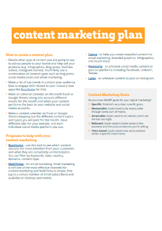 Printable Content Marketing Plan