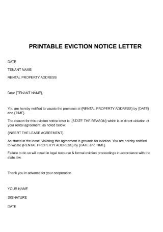Printable Eviction Notice Letter