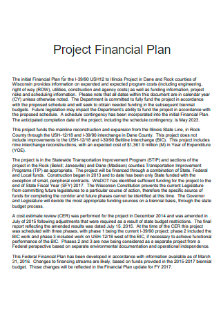 Printable Project Financial Plan