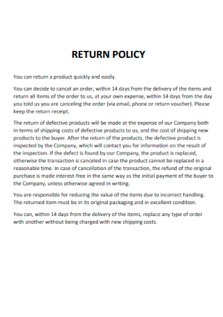 Printable Return policy