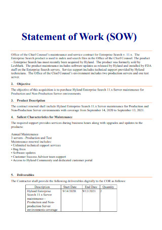 Printable Statement of Work