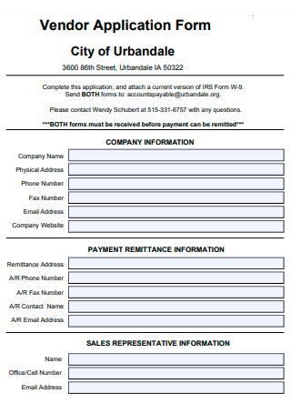 Printable Vendor Application Form
