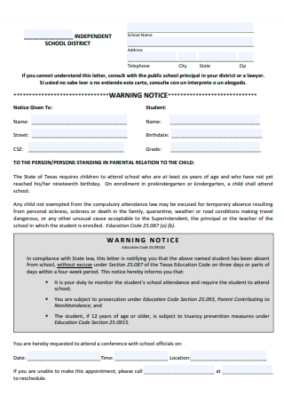 Printable Warning Notice