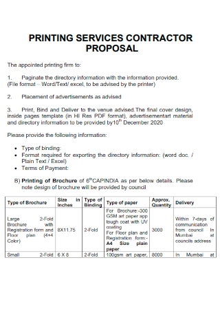 Printing Service Contractor Proposal