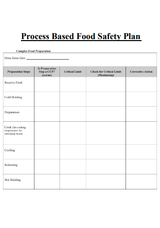 Process Based Food Safety Plan