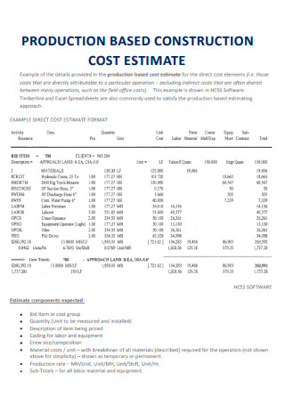 Production Based Construction Cost Estimate