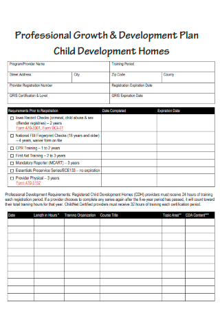 Professional Growth Development Plan Child Development Homes
