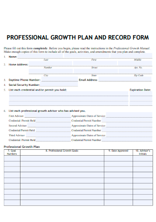 Professional Growth Plan Record Form
