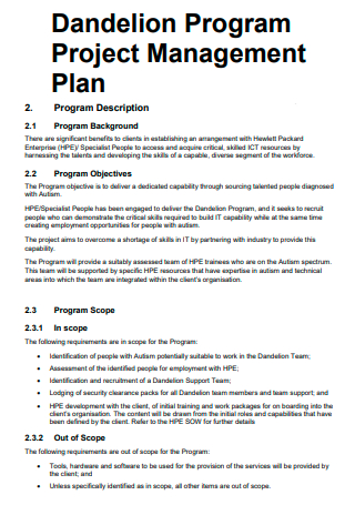 Program Project Management Plan
