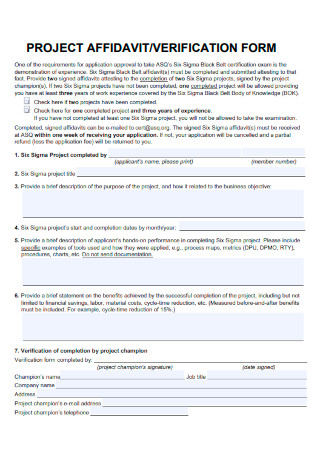 Project Affidavit Verification Form