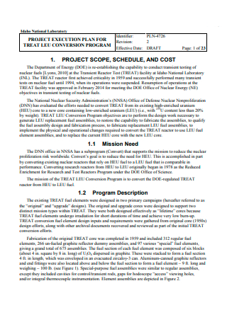 Project Execution Plan For Conversion Program