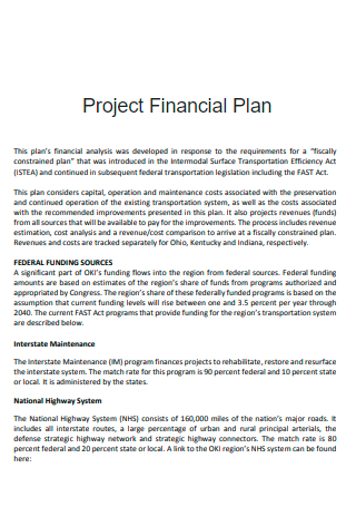 Project Financial Plan Example