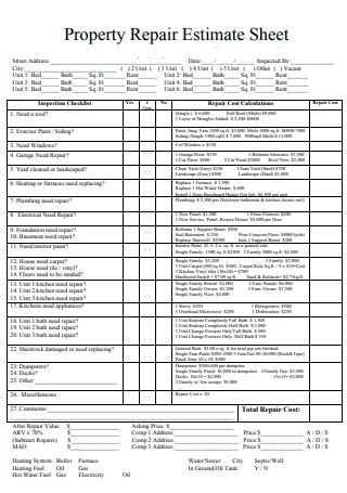 Property Repair Estimate Sheet