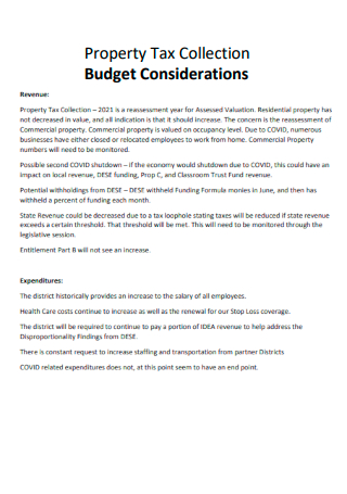 Property Tax Collection Budget Considerations