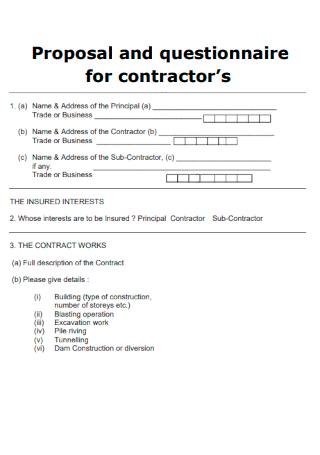 Proposal and Questionnaire for Contractors