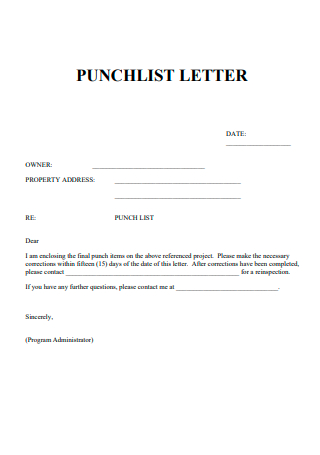 Punch List Letter