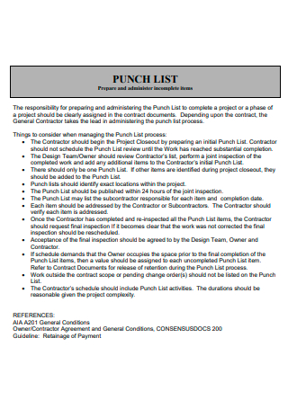 Punch List in PDF