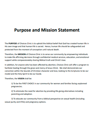 Purpose and Mission Statement
