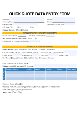 Quick Quote Data Entry Form