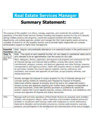 Real Estate Services Manager Summary Statement
