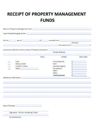 Receipt of Property Management Funds