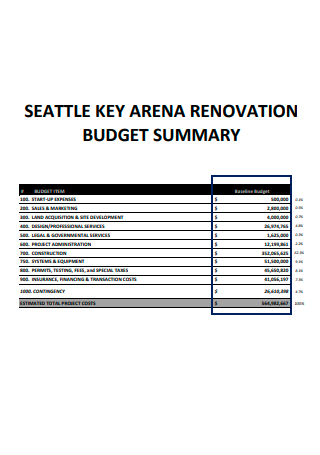 Renovation Budget Summary