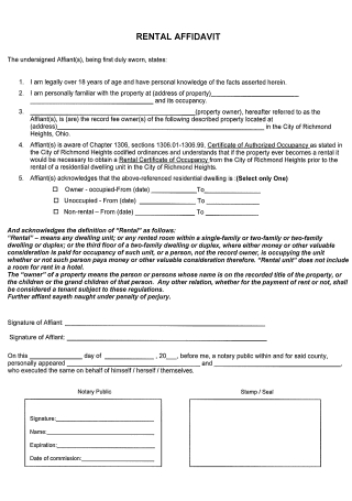 Rental Affidavit in PDF