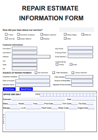 Repair Estimate Information Form